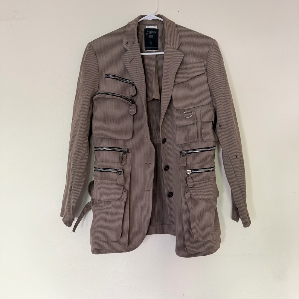 Jean Paul Gaultier Femme Utility Cargo Jacket Brown Multi Pocket Zip Y2K IT 42